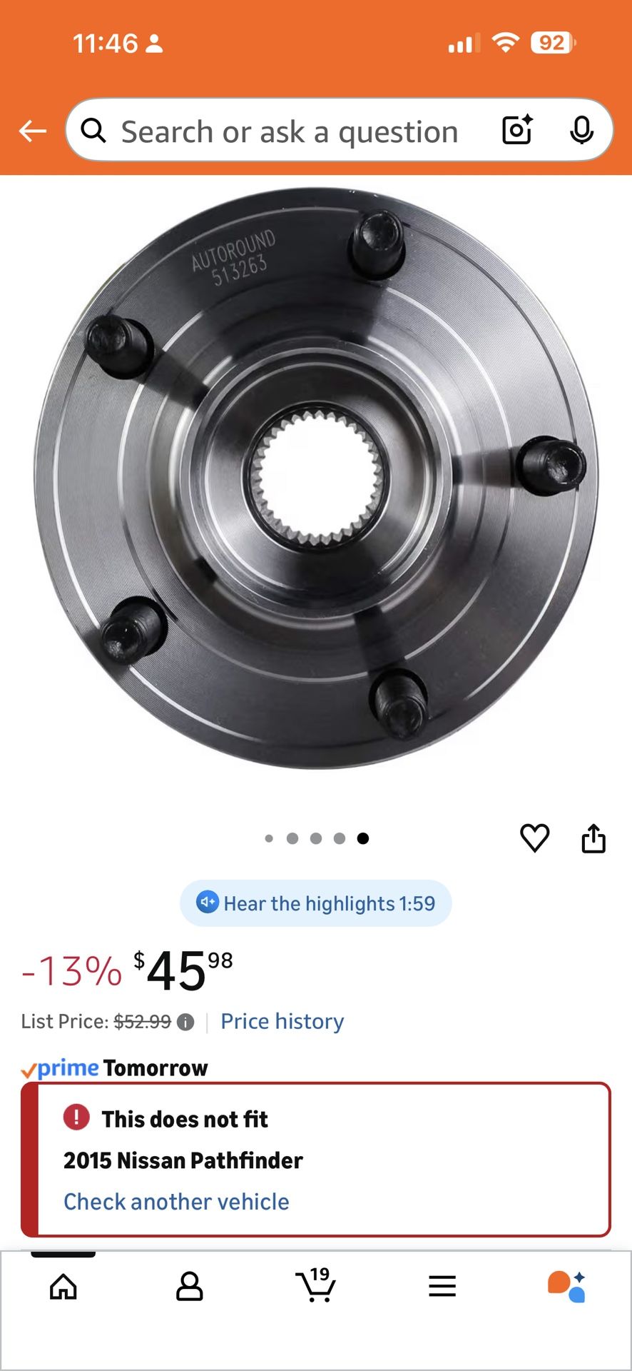 Autoround 513263 Front Wheel Hub and Bearing Assembly (ABS Encoder) Fit for Chrysler -2014, Sebring/Cirrus 2007-2010, Dodge Avenger 2008-2014 