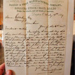 1867 Barney & Smith Manufacturing Letter Re: Railroad Stock Cars (See All Pics!)