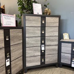 Grey And Black Five Drawer Hi-Chest - Manhattan
