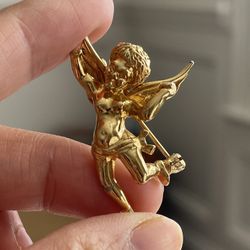 Vintage Gold Tone Angel Fairy Cherub Pin Brooch