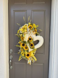 Sunflower Yellow Heart Wreath Door Hanger