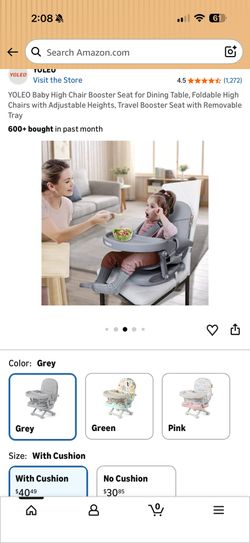 YOLEO Baby High Chair Booster Seat - Grey