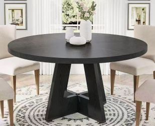 XK00614 Round Dining Table for 4, 47" Wood Kitchen Table Farmhouse Dinner Table No chairs included