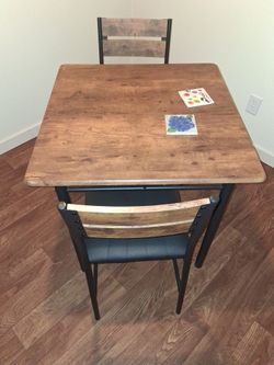 Two Chair Wooden Table With Leather & Wood Seats