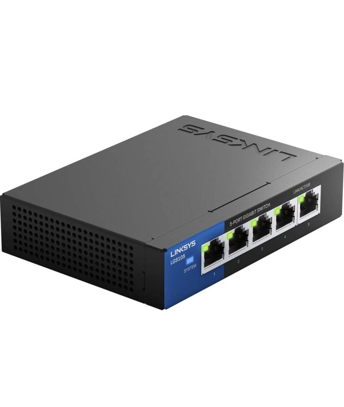 Linksys LGS105 Business 5-Port Desktop Gigabit Ethernet Network Unmanaged Switch I Metal Enclosure,Black/Blue
