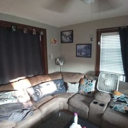 Tan Sectional And Recliner Loveseat 