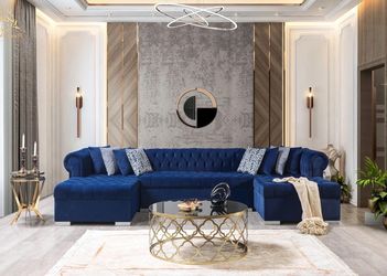 Luxurious Navy Blue Velvet Double Chaise Sectional