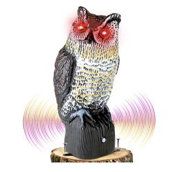 Brid Owl Keep Birds Away,Owl Decoy with Flashing Eyes&Frightening Sound for outside 