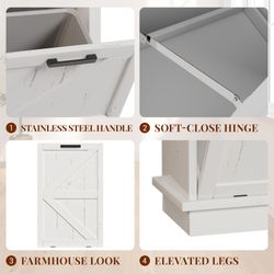 Tilt Out Trash Can Cabinet, 10-Gallon Farmhouse Hidden Garbage Cabinet with Drawer, Dog Proof Wooden Trash Storage Cabinet for Kitchen, Laundry, Livin