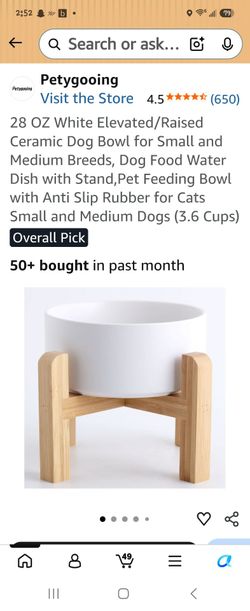 Elevated Ceramic Pet Bowl with Wood Stand