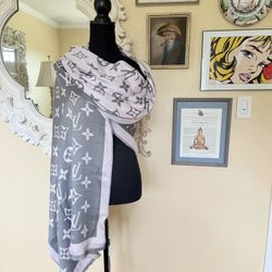 Louis Vuitton Pale Pink And Gray Scarf Wrap, Throw Shawl