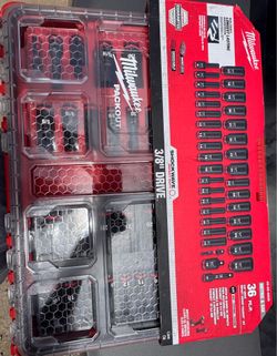 Milwaukee shockwave impact duty 3/8in drive metric and Sae deep well impact pack out socket set 36 piece New