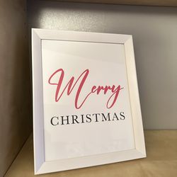 Merry Christmas Framed White Sign