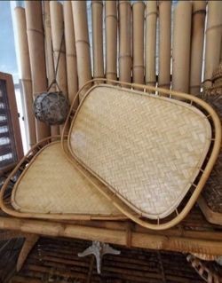 Pair Vintage Rattan Trays