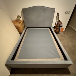 Gray Upholstered Studded Full Bed Frame