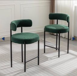 Set of 2  Boucle Green 24" Counter Height Bar Stools 3.5-Inch Thick Cushion - Brand New in Box