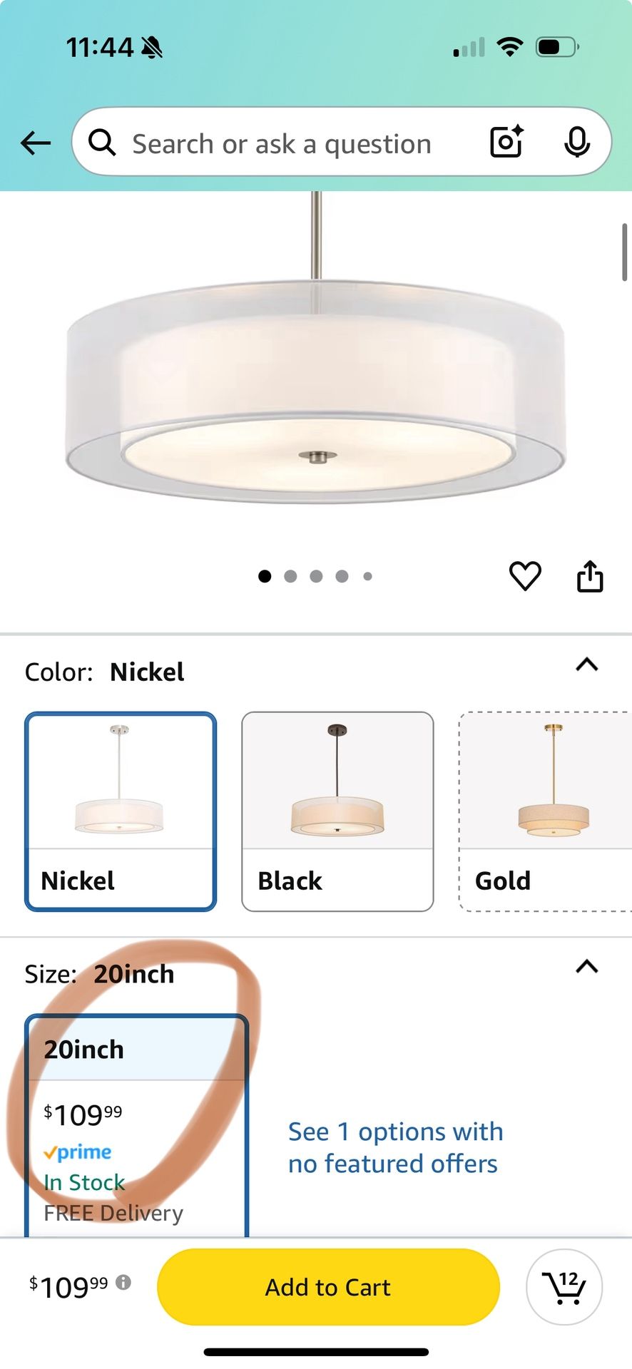 New in Box Large Chandelier Light Fixture Lamp White