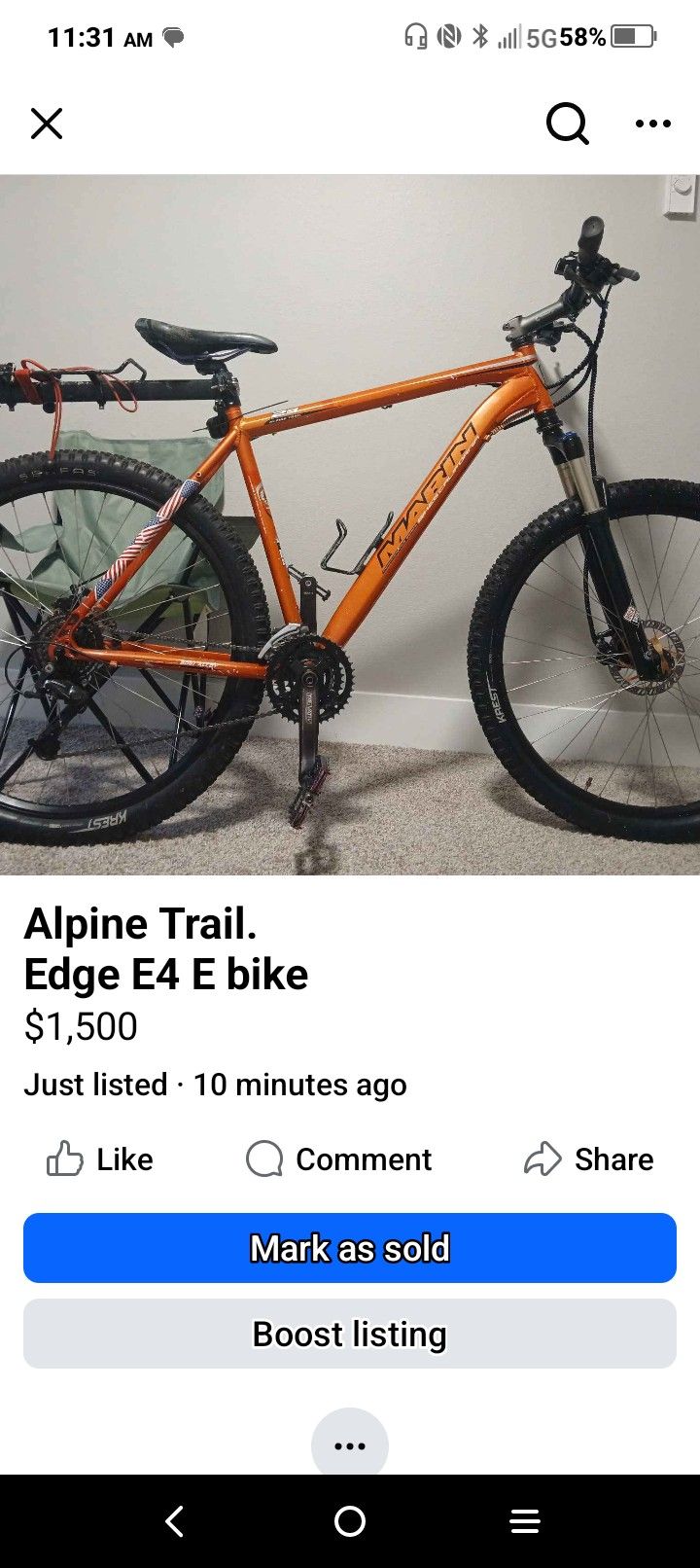 This is a steal for a
Marin Performance Series Bike. California 29” Alpine Trail.
Edge E4 Anti-Flex E Bike