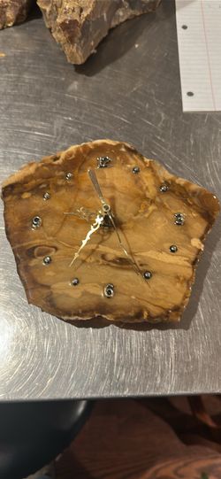 Petrified Agate wood 7.5”x6.50” clock