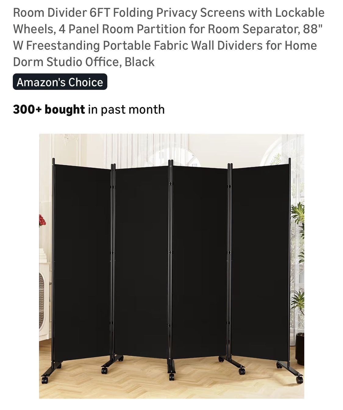 Room Divider 6FT Folding Privacy Screens with Lockable Wheels, 4 Panel Room Partition for Room Separator, 88" W (q12)