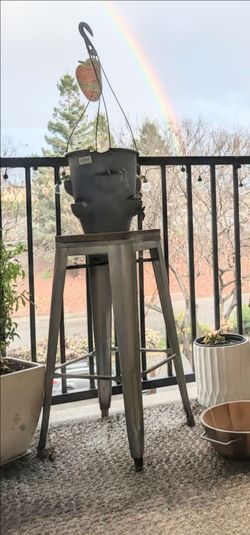 (2) Pair of Backless Metal Bar Stool with Wood Seat