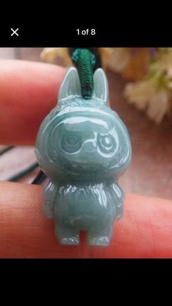 Certificate Jadeite jade Cute Cartoon green La bu rabbit Pendant