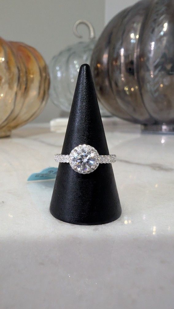Solid .925 Sterling Silver Moissanite Ring 