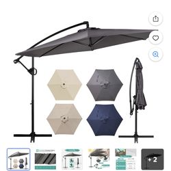 9FT Outdoor Hanging Offset Cantilever Umbrella with Cross Base, Patio Market Umbrella with Crank Sun Shade Canopy, Gray