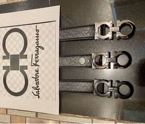 Brand new Ferrigamo belts in chrome, dark chrome, black and gold sizes 30-42