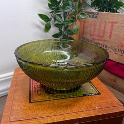 Vintage 1975 FTD Olive Green Textured Glass Bowl