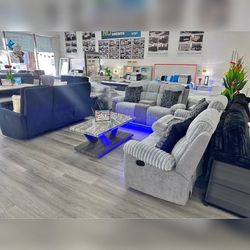 2 Pieces gray color glider recliner sofa set