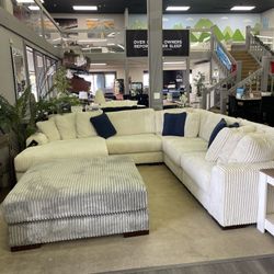 5-Piece Gray or Ivory Corduroy Comfy Sectional w/ Chaise Sofá Cómodo