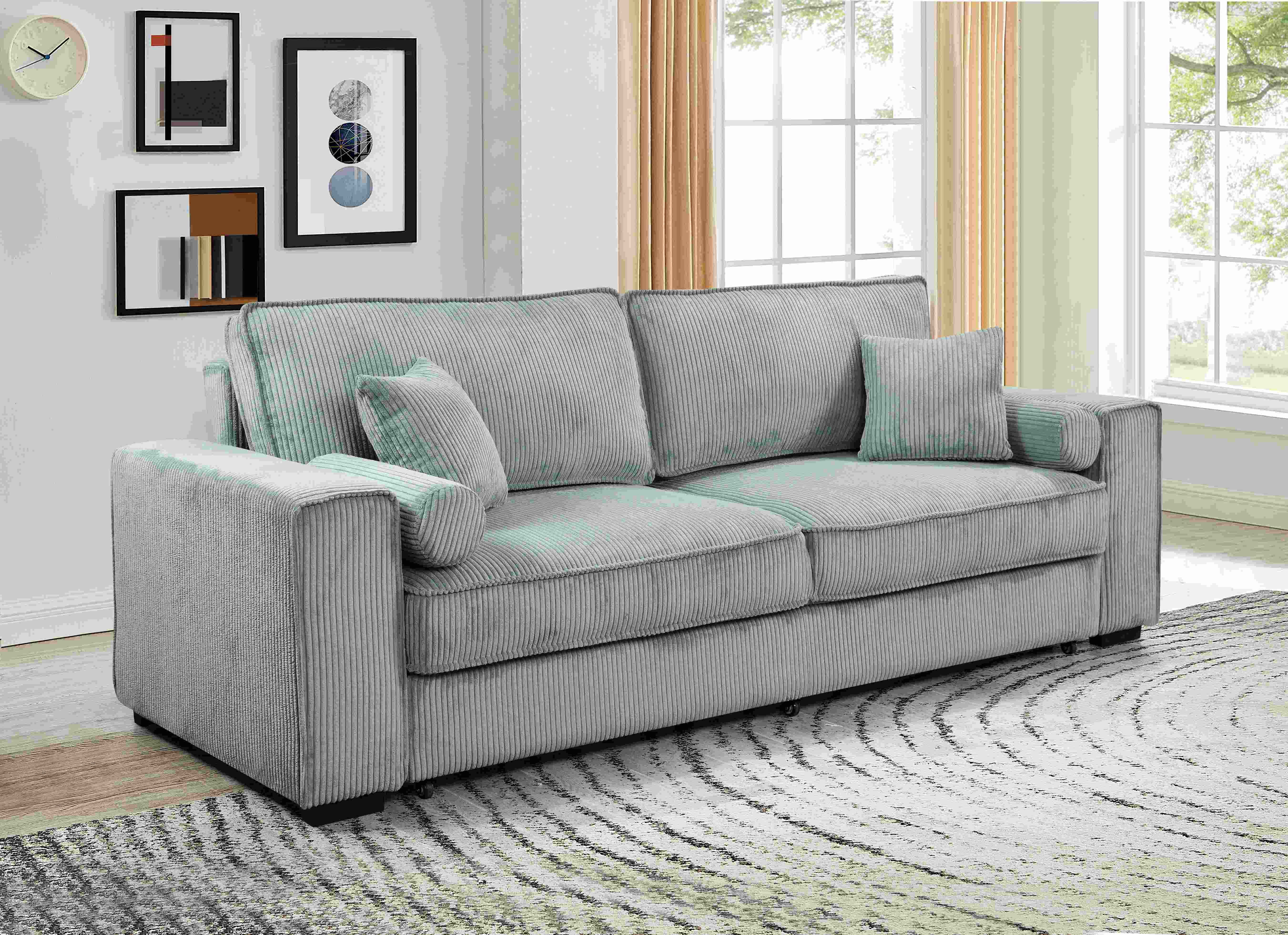 91''Large Sofa Bed with Storage, Modern 3 Seater Couch Furniture, Three-seat Classic Upholstered Back Sofa for Small Spaces, Living Room, Bedroom, Apa