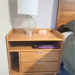 New Pair of Mid Century Modern Solid Wood 2 Drawer Nightstand with Storage 