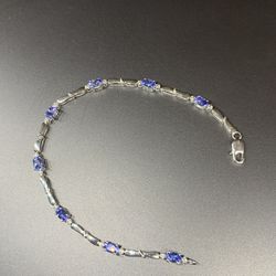 Silver Bracelet Or Anklet With Light Blue Sapphire Gems 