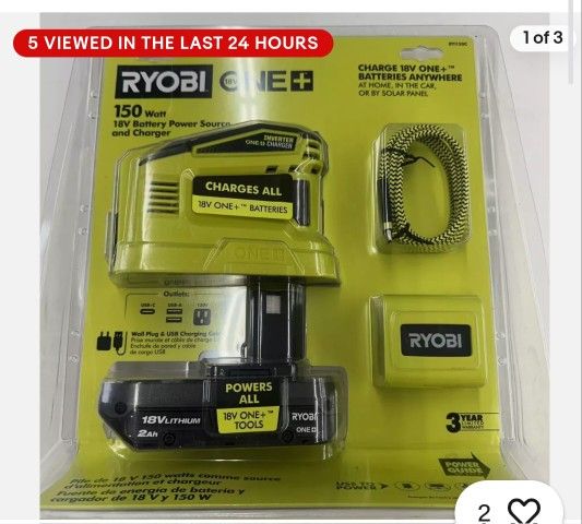 ☀️$110❤️ NEW Ryobi 18V Li Ion 150W Battery Power Source & Charger RYi150C
