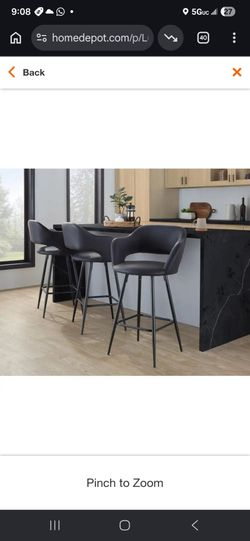 Margarite 25.25 in. Dark Grey Faux Leather and Black Metal Fixed-Height Counter Stool (Set of 4)