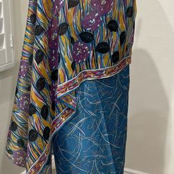 Sari or Saree Blue With Fun Festive Print