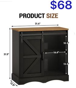 😀 HOMFAMILIA 31.5" H Farmhouse Coffee Bar Cabinet w/Storage, White Kitchen Coffee Station with Sliding Barn Door, Rustic Buffet Cabinet with Adjustab