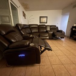 -Brown Leather Sectional with Power Reclining Seats- Living room furniture SALE!