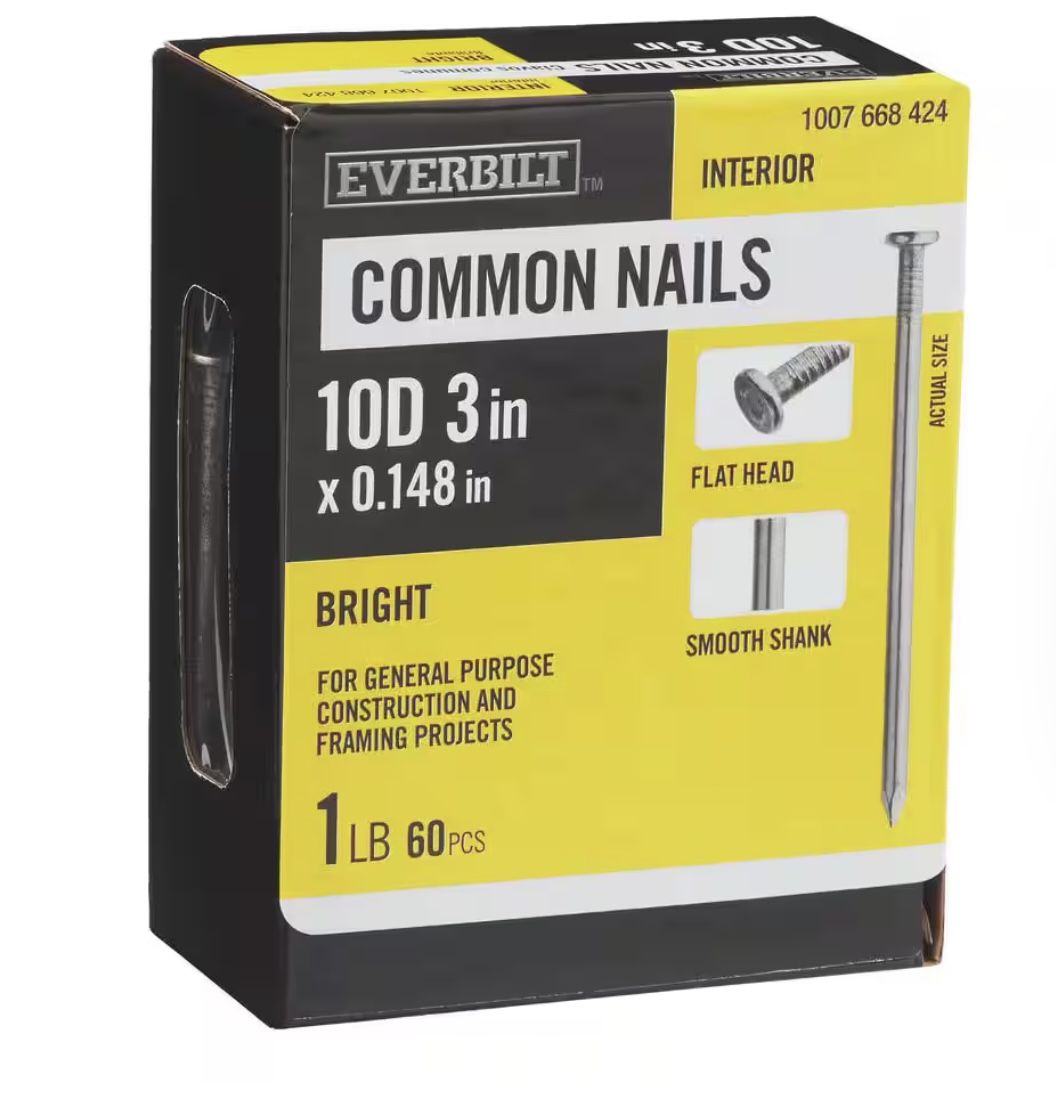 3in. x 10D Bright Common Nails 1 lb. 6 Boxes In Total.