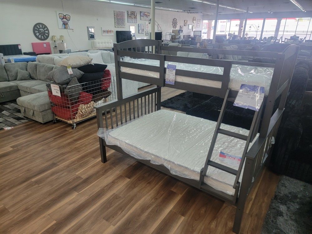 Twin Over Full Bunk Bed In Grey