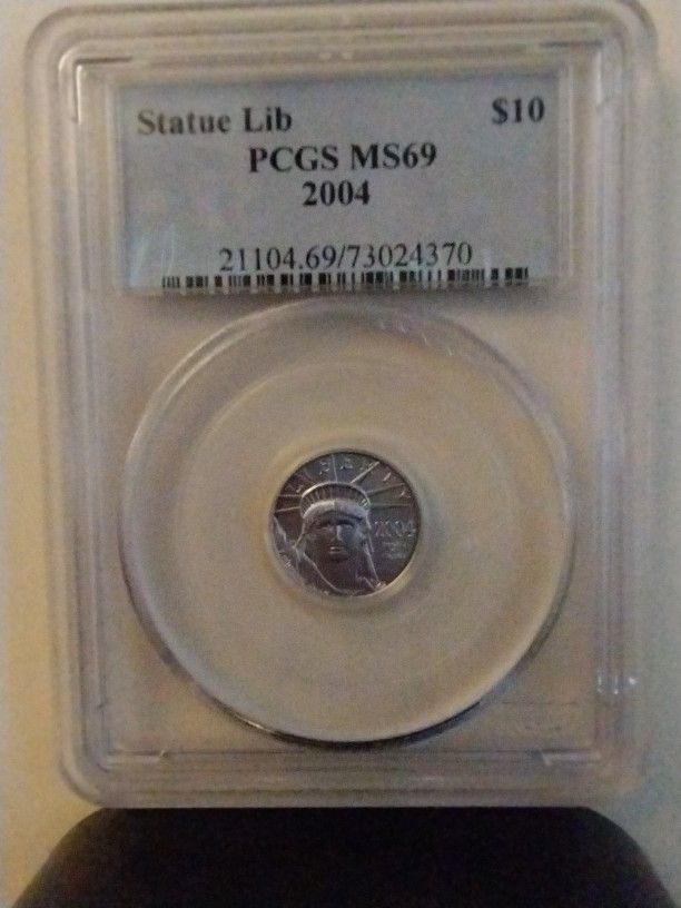 Platinum $10 Statue Of Liberty US Coin 2004 PCGS MS69