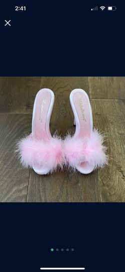 Adorable Size 8 Pink marabou stripper heels. Brand New