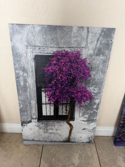 Large Purple Bougainvillea Window Canvas Wall Art – 40” x 26”