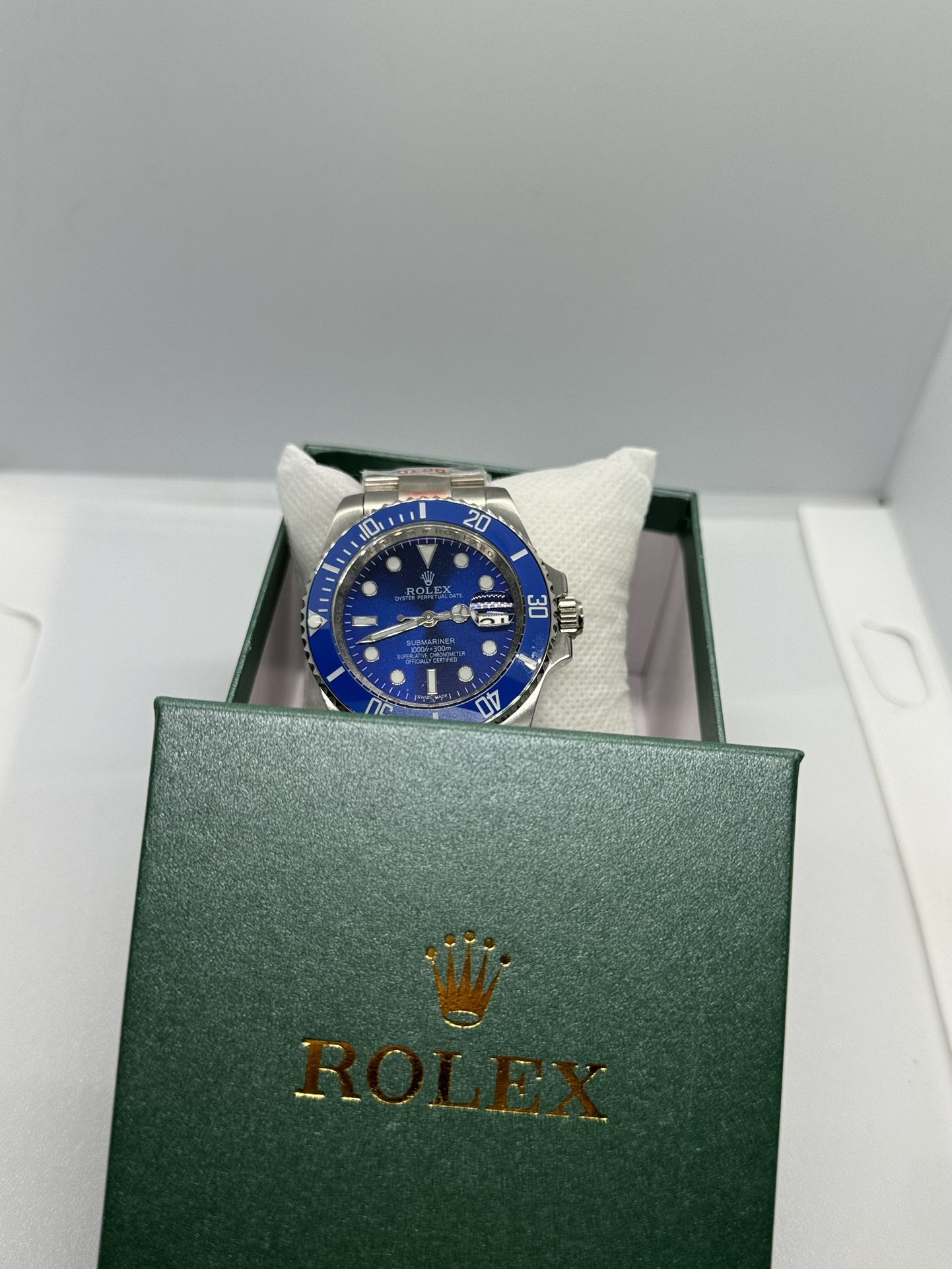 Brand New Automatic Movement Blue Face / Silver Band Designer Watch With Box! 