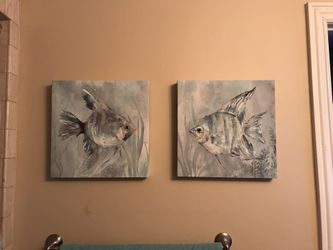 Set Of 2 Canvas Fish Wall Art