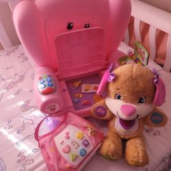 Fisher-Price Pink Smart Chair, Smart My First  Purse And Smart Sis Bear