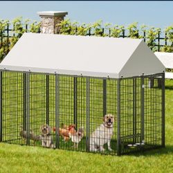Brand New In Box Large Heavy Duty 8'x6'x4' Dog Kennek W/ Tarp Swivel Feed Door & Bowls Reinforced Iron Dog Cage Corral De Mascota Nuevo Easy Assembly 