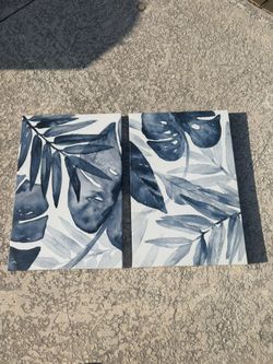 2 Beautiful Canvas Wall Art Blue Leaves Hobby Lobby